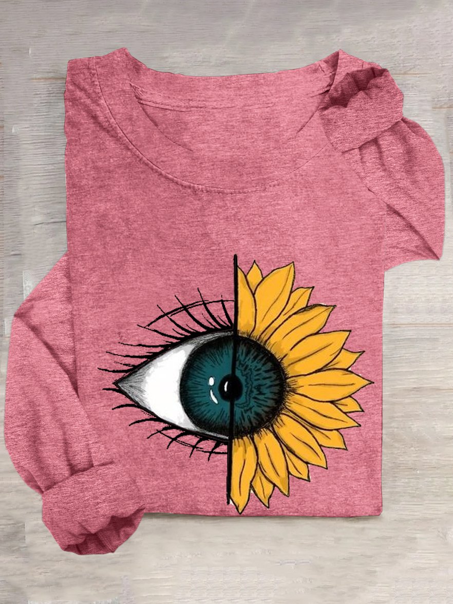 Abstrakt Geblümt Augen Lässig Rundhals Baumwollmischung T-Shirt