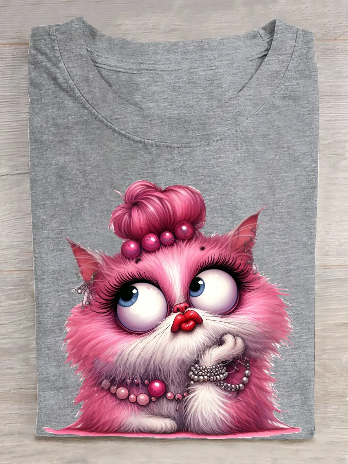 Glamourös Pink Katze Baumwolle T-Shirt