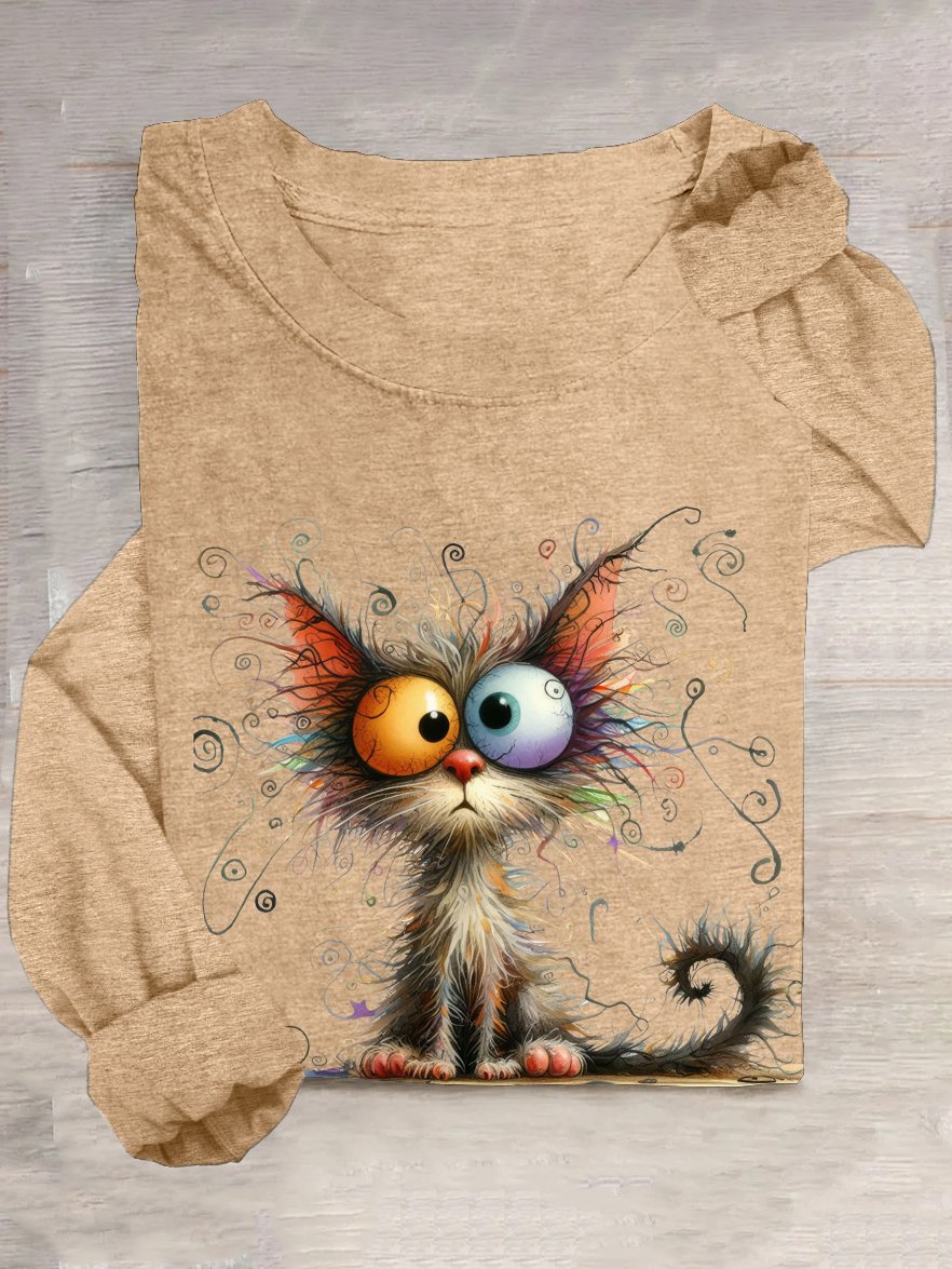 Lässig Baumwollmischung Katze T-Shirt