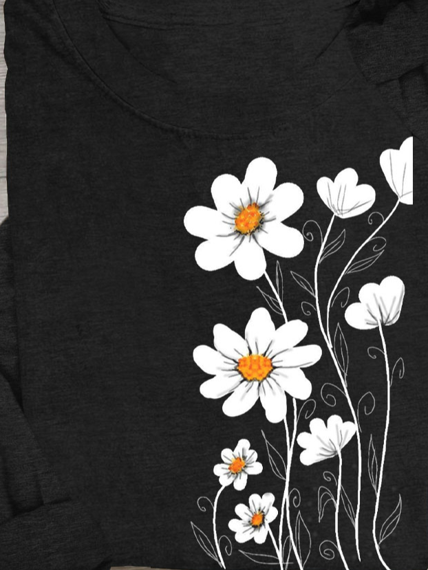 Blumenmuster Rundhals Langarm Lässig T-Shirt