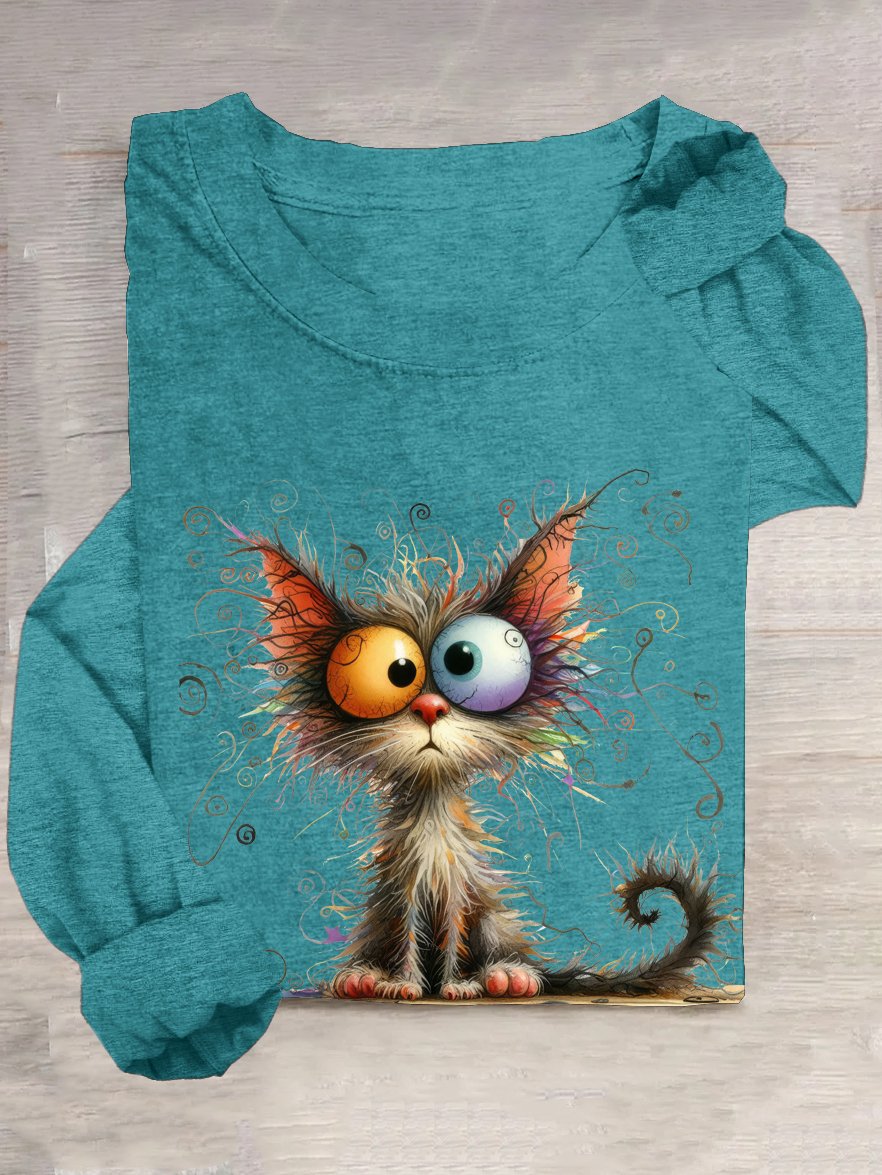 Lässig Baumwollmischung Katze T-Shirt