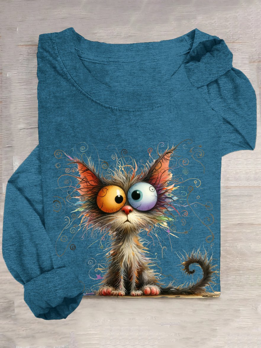 Lässig Baumwollmischung Katze T-Shirt