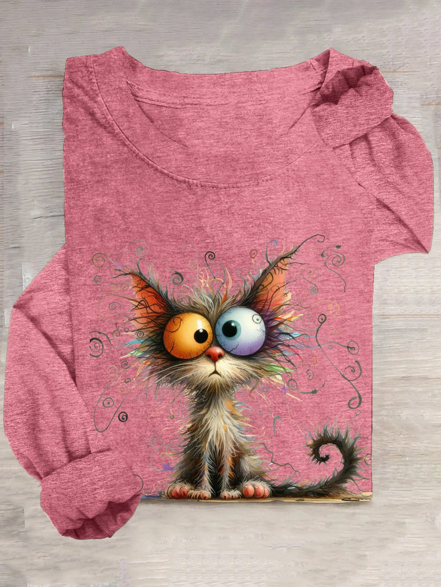 Lässig Baumwollmischung Katze T-Shirt