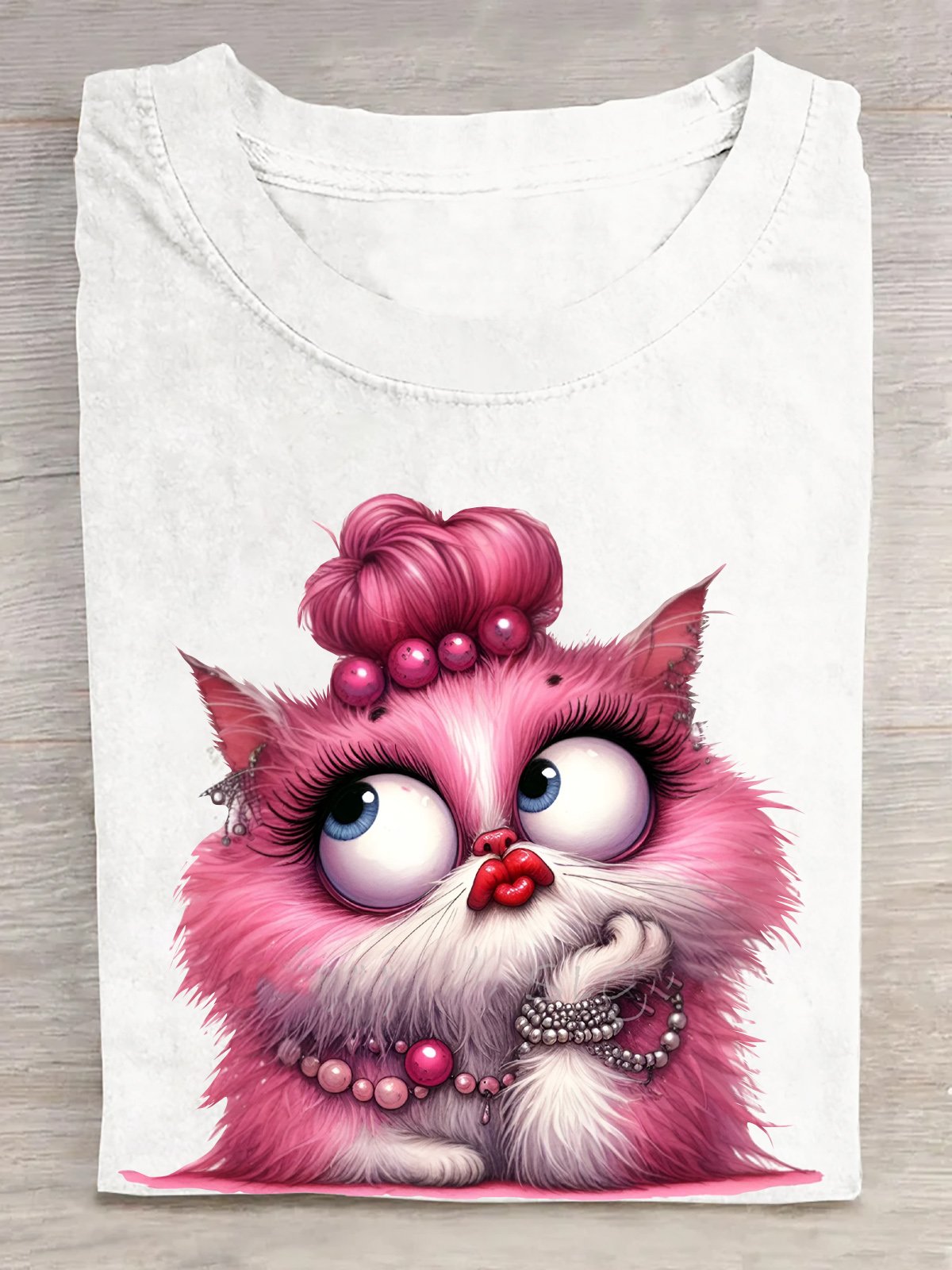 Glamourös Pink Katze Baumwolle T-Shirt