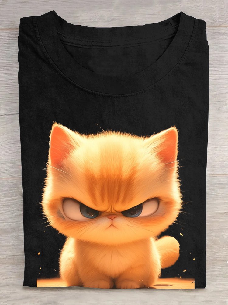 Lässig Rundhals Weit Katze T-Shirt