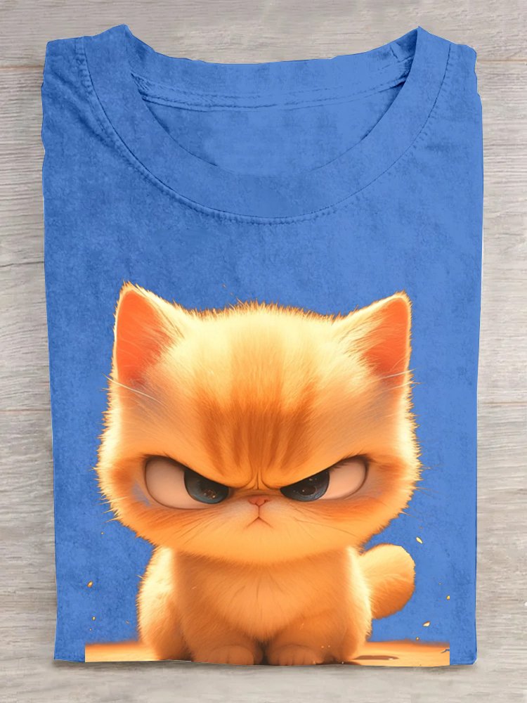 Lässig Rundhals Weit Katze T-Shirt