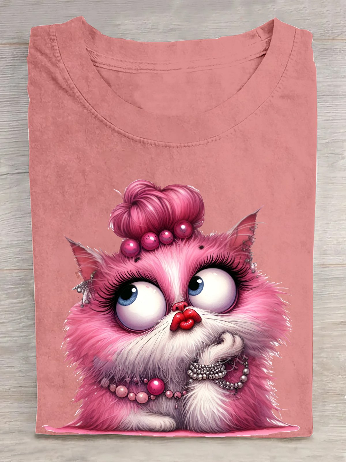 Glamourös Pink Katze Baumwolle T-Shirt