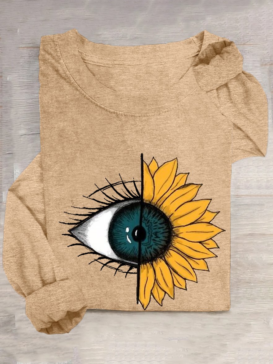 Abstrakt Geblümt Augen Lässig Rundhals Baumwollmischung T-Shirt