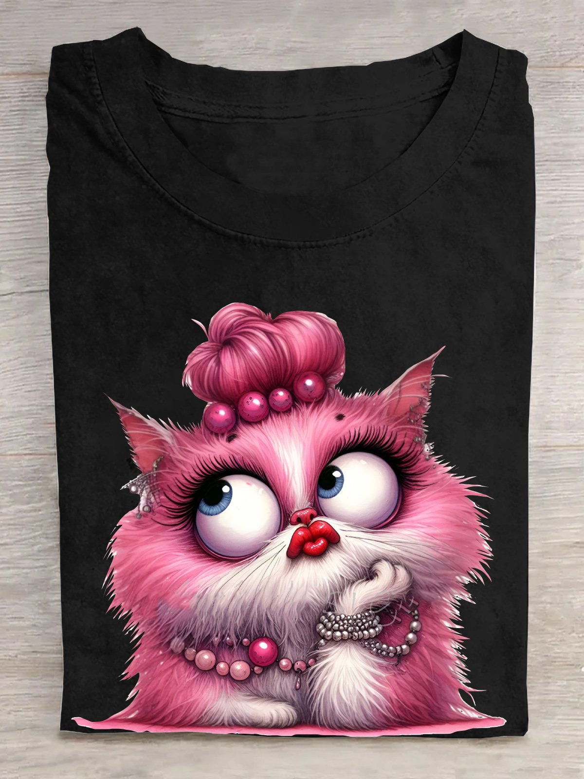 Glamourös Pink Katze Baumwolle T-Shirt