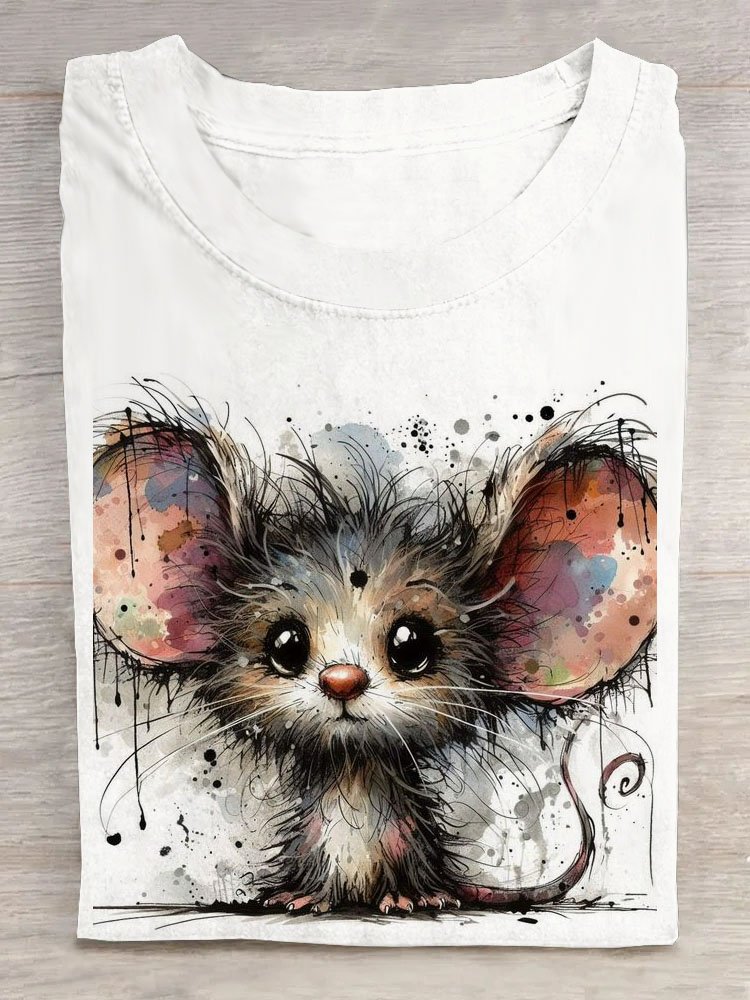 Lustig Maus Print Rundhals T-Shirt