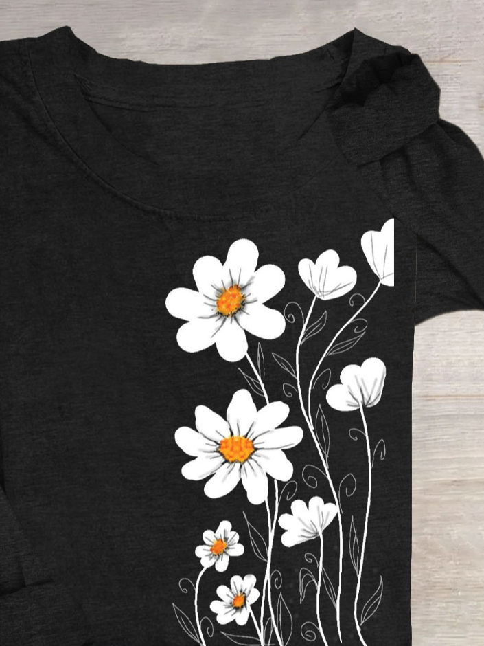 Blumenmuster Rundhals Langarm Lässig T-Shirt