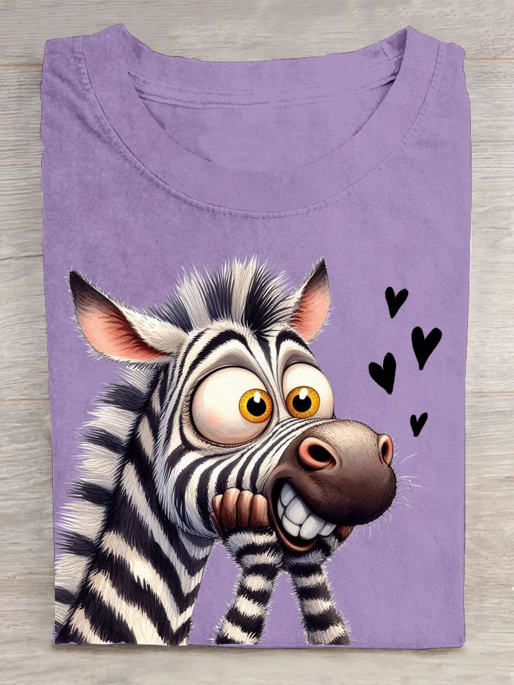 Lustig Zebra Print Rundhals T-Shirt