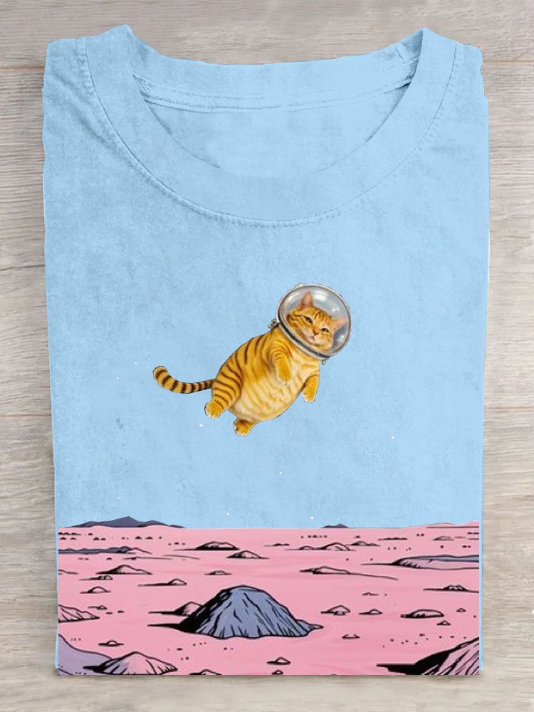 Lustig Platz Katze Print Lässig T-Shirt