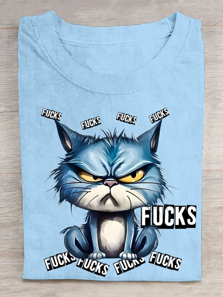 Lustig Katze Text Buchstabe Print Rundhals T-Shirt