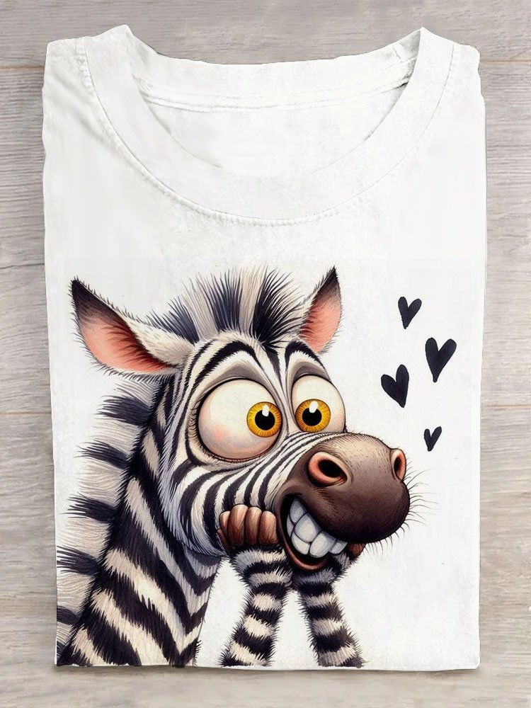 Lustig Zebra Print Rundhals T-Shirt