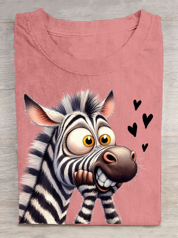 Lustig Zebra Print Rundhals T-Shirt