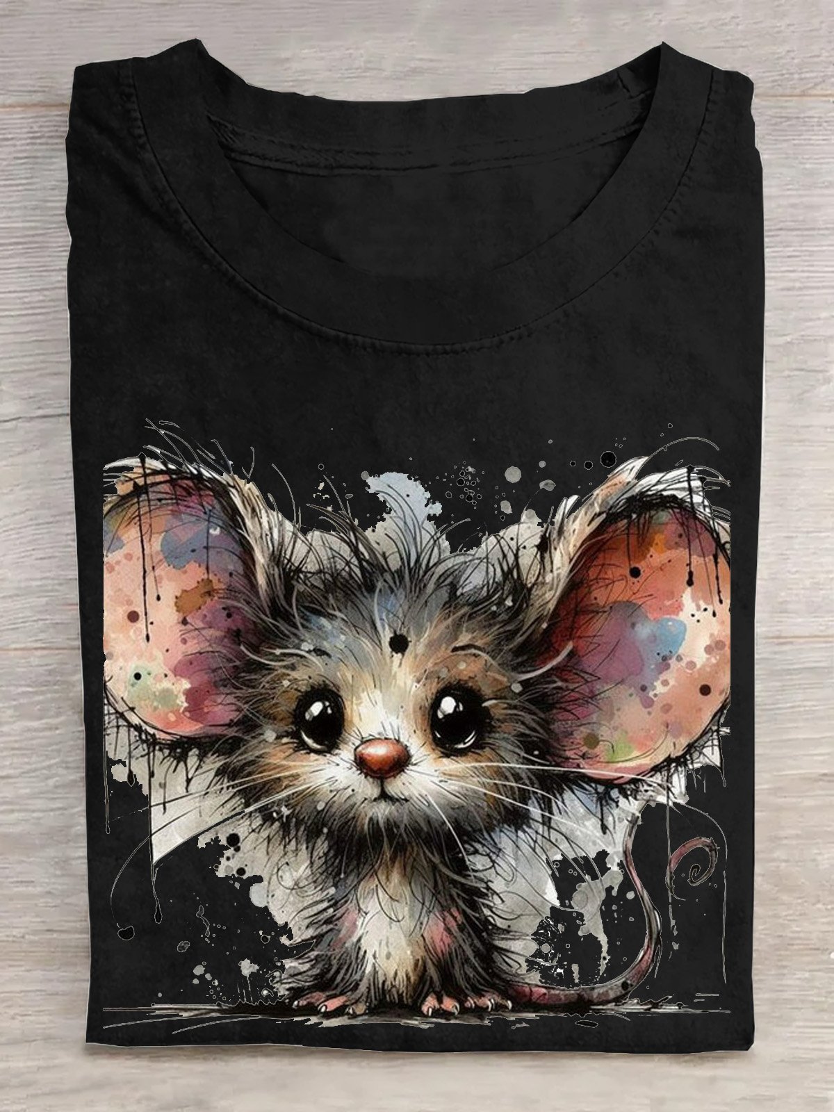 Lustig Maus Print Rundhals T-Shirt