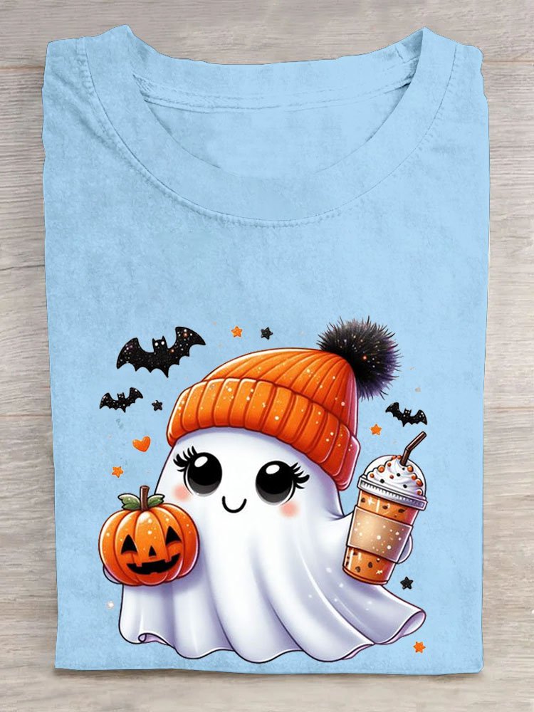 Spaß Halloween Kürbis Print Rundhals T-Shirt