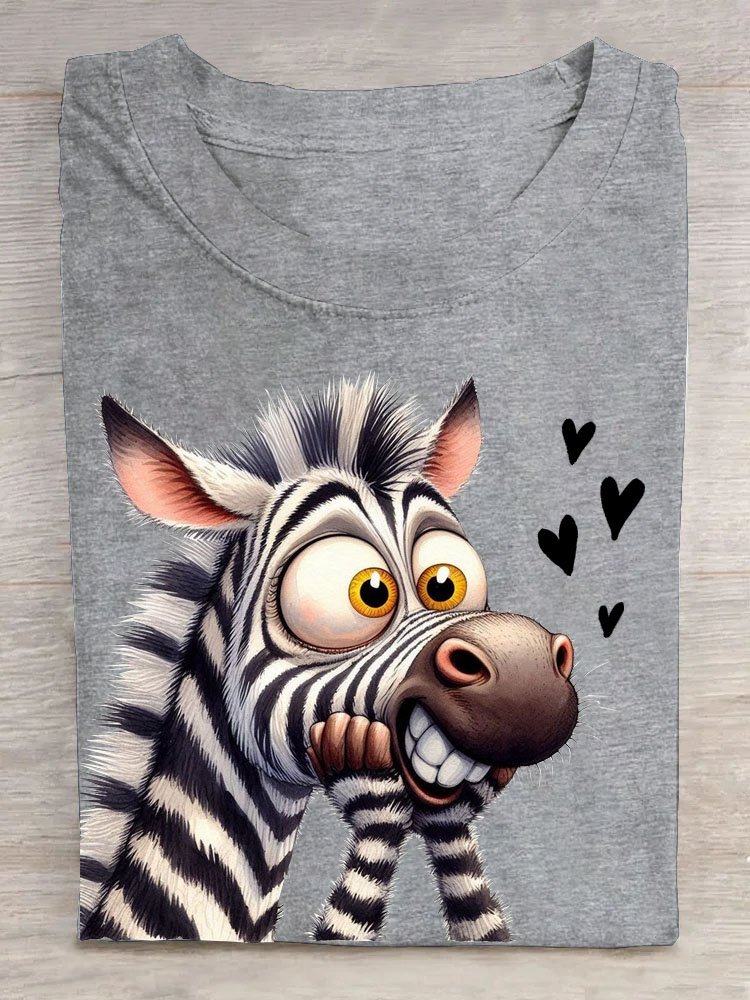 Lustig Zebra Print Rundhals T-Shirt