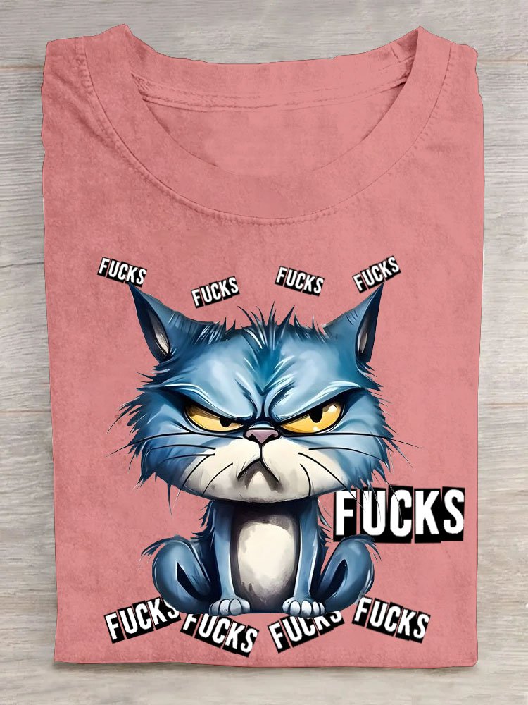 Lustig Katze Text Buchstabe Print Rundhals T-Shirt