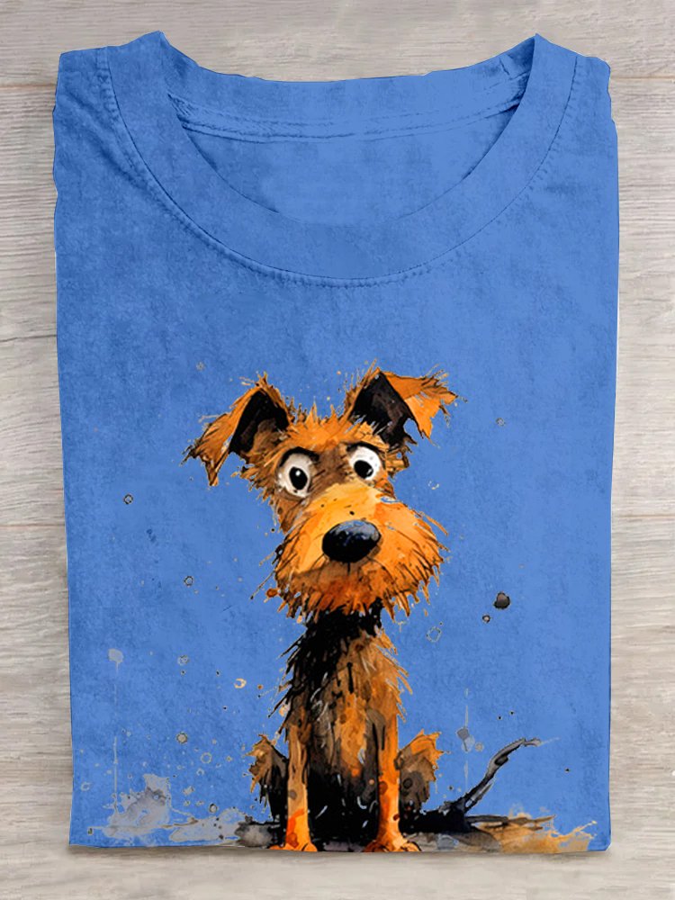 Hund Lässig Baumwolle Weit T-Shirt