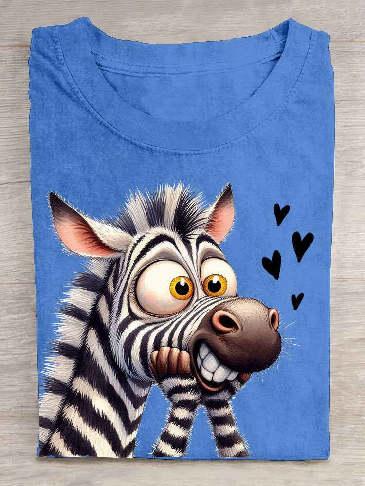 Lustig Zebra Print Rundhals T-Shirt