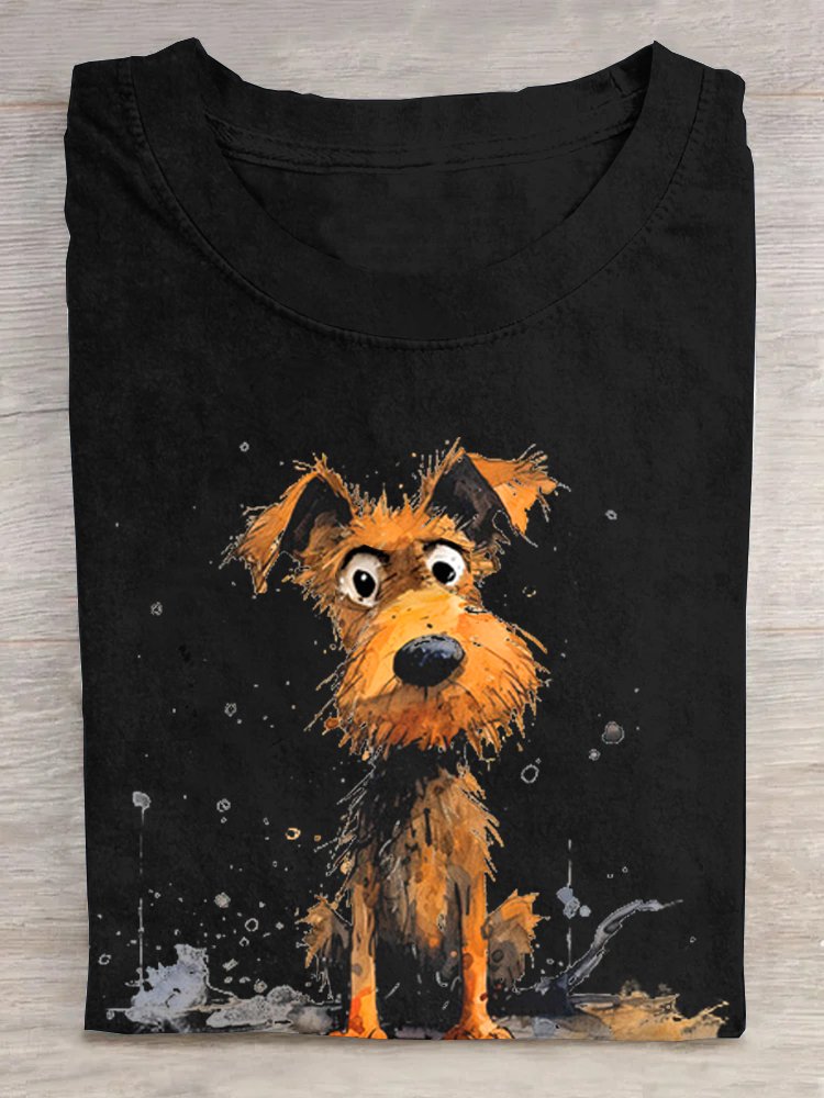 Hund Lässig Baumwolle Weit T-Shirt