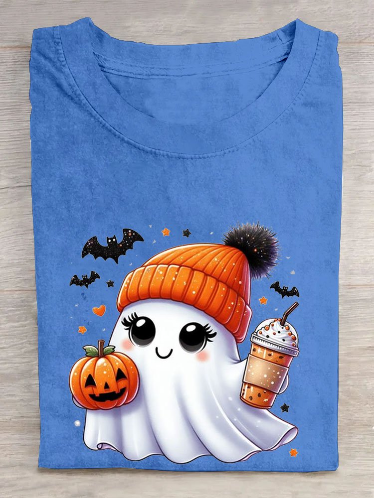 Spaß Halloween Kürbis Print Rundhals T-Shirt