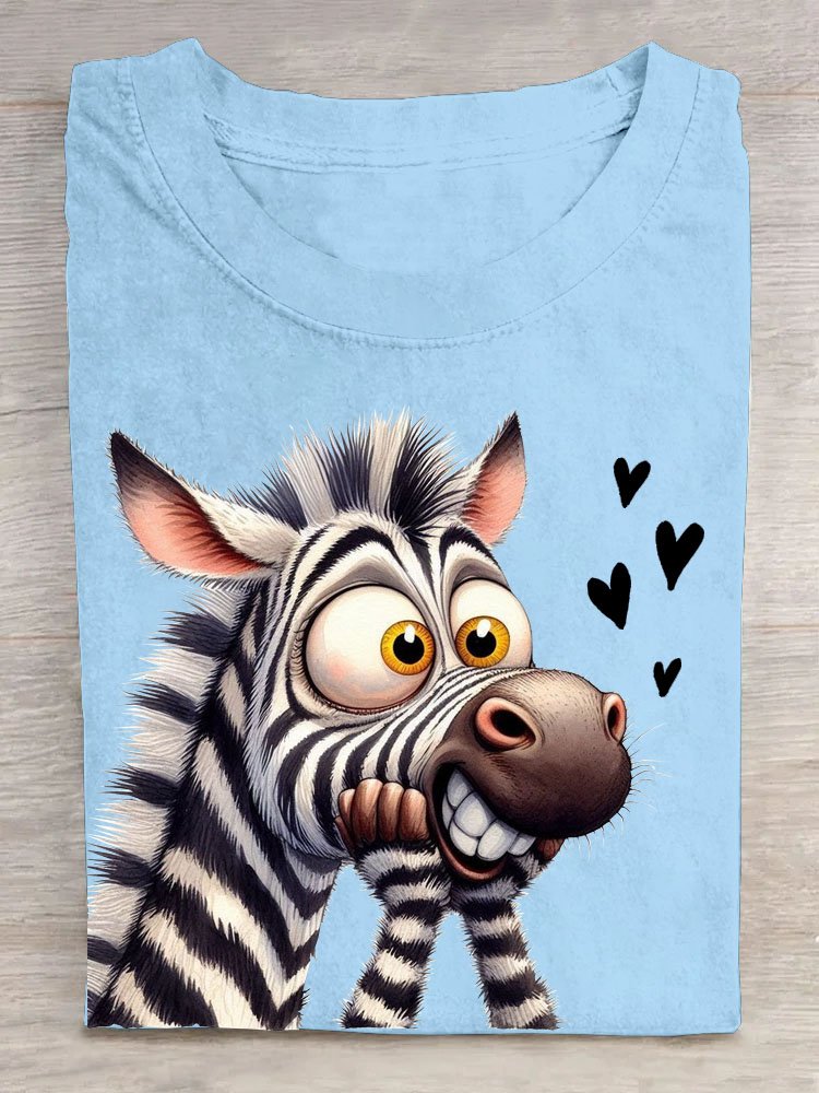 Lustig Zebra Print Rundhals T-Shirt