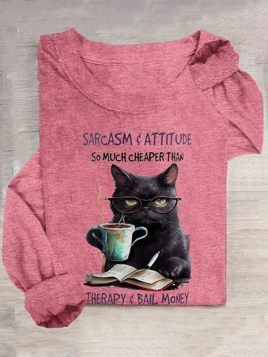 Lässig Baumwollmischung Katze Weit T-Shirt