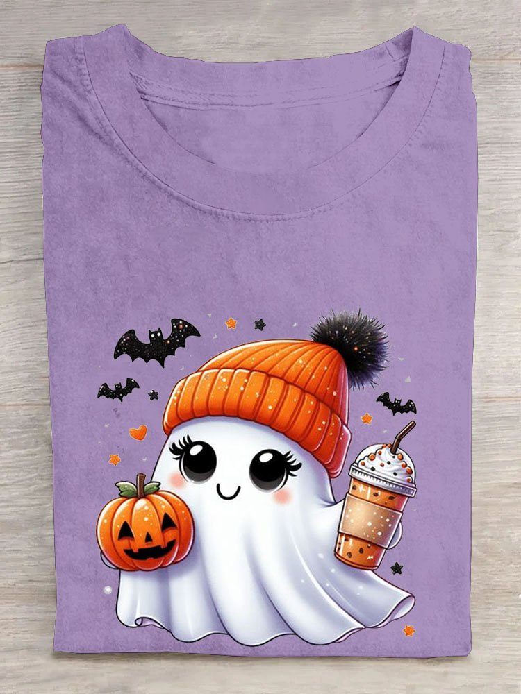 Spaß Halloween Kürbis Print Rundhals T-Shirt