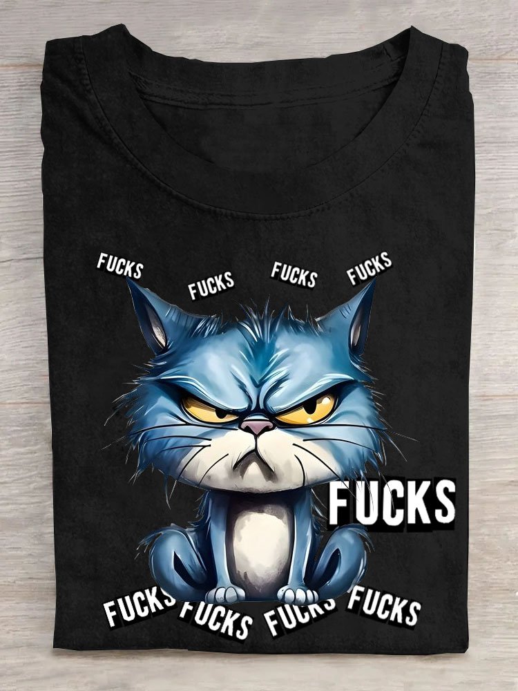 Lustig Katze Text Buchstabe Print Rundhals T-Shirt