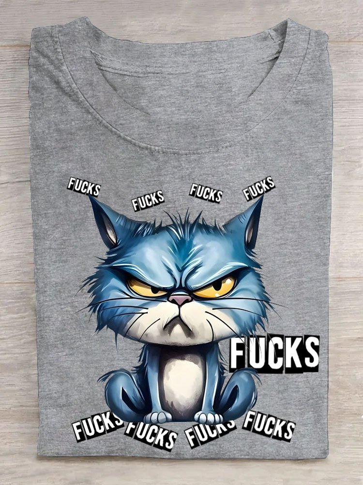 Lustig Katze Text Buchstabe Print Rundhals T-Shirt