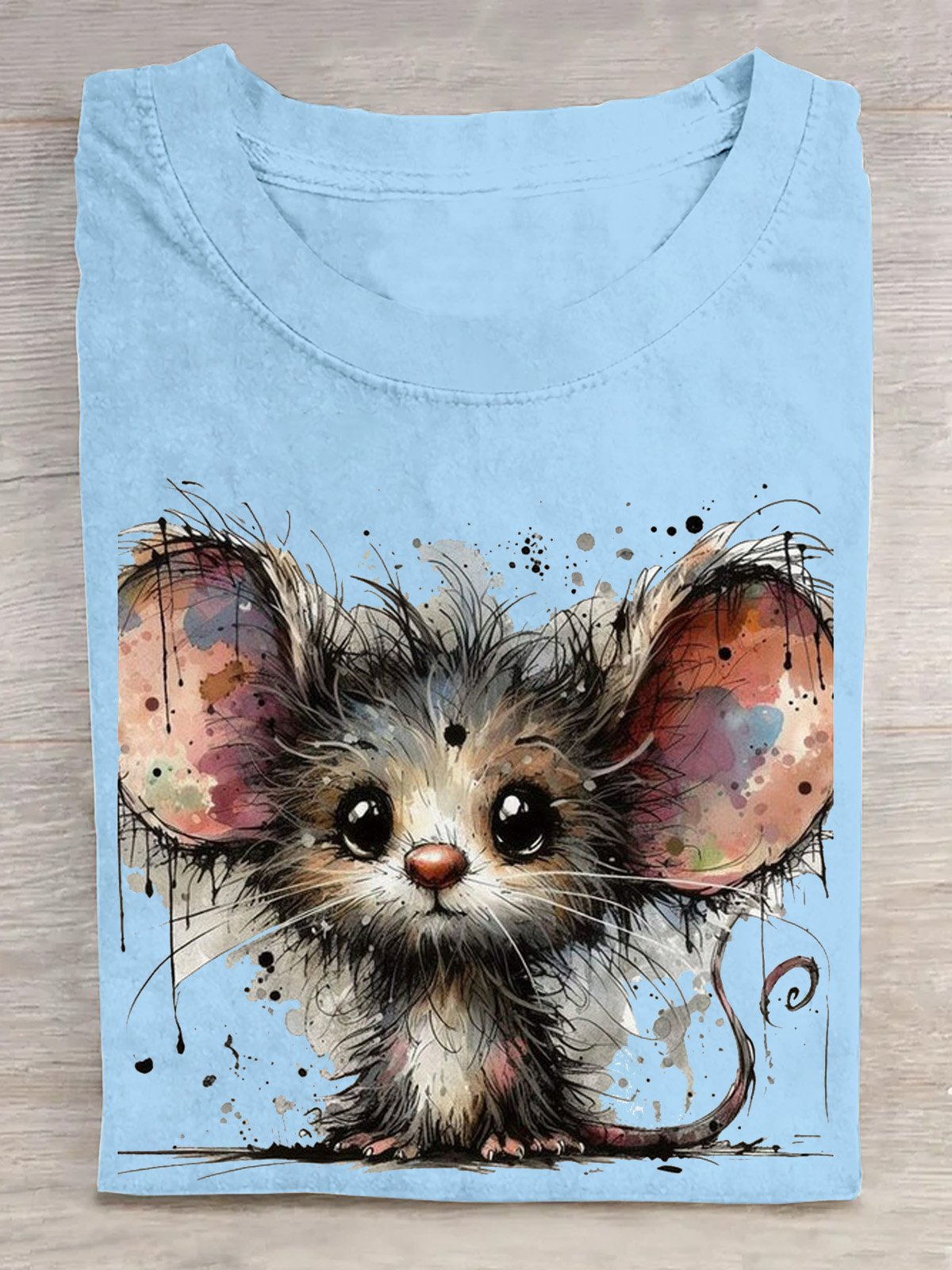 Lustig Maus Print Rundhals T-Shirt