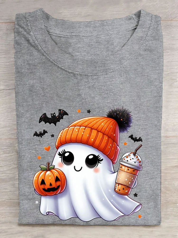 Spaß Halloween Kürbis Print Rundhals T-Shirt