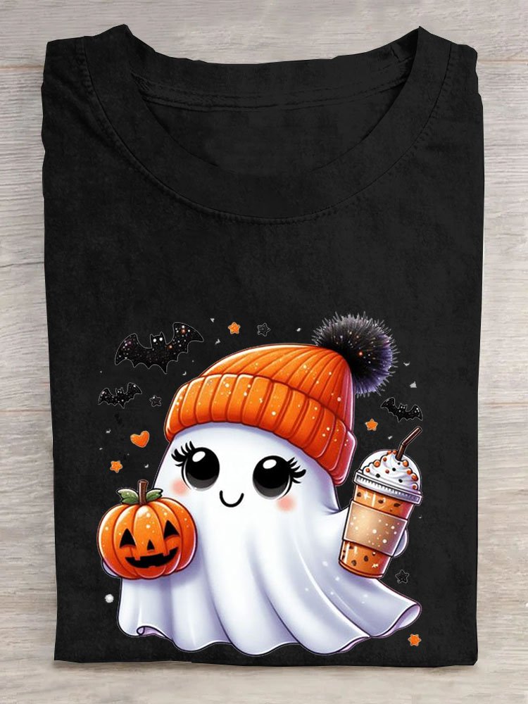 Spaß Halloween Kürbis Print Rundhals T-Shirt