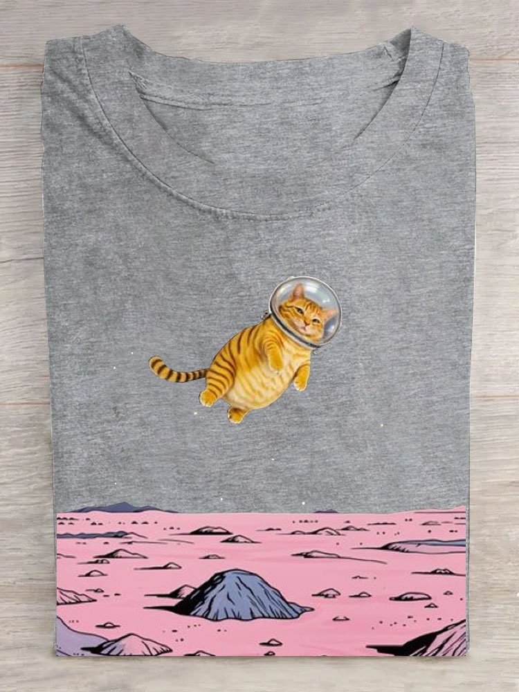 Lustig Platz Katze Print Lässig T-Shirt