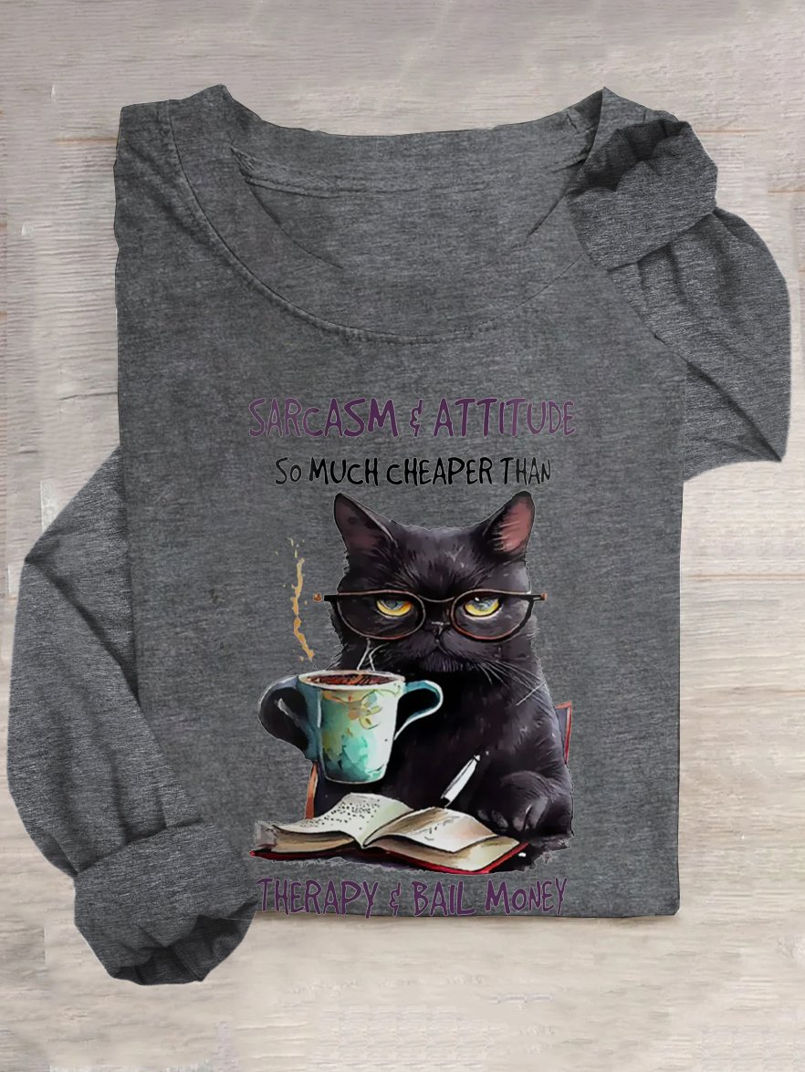 Lässig Baumwollmischung Katze Weit T-Shirt