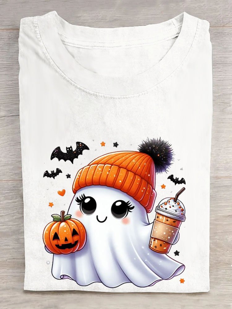 Spaß Halloween Kürbis Print Rundhals T-Shirt