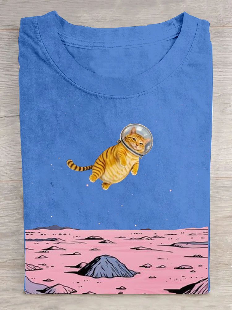 Lustig Platz Katze Print Lässig T-Shirt