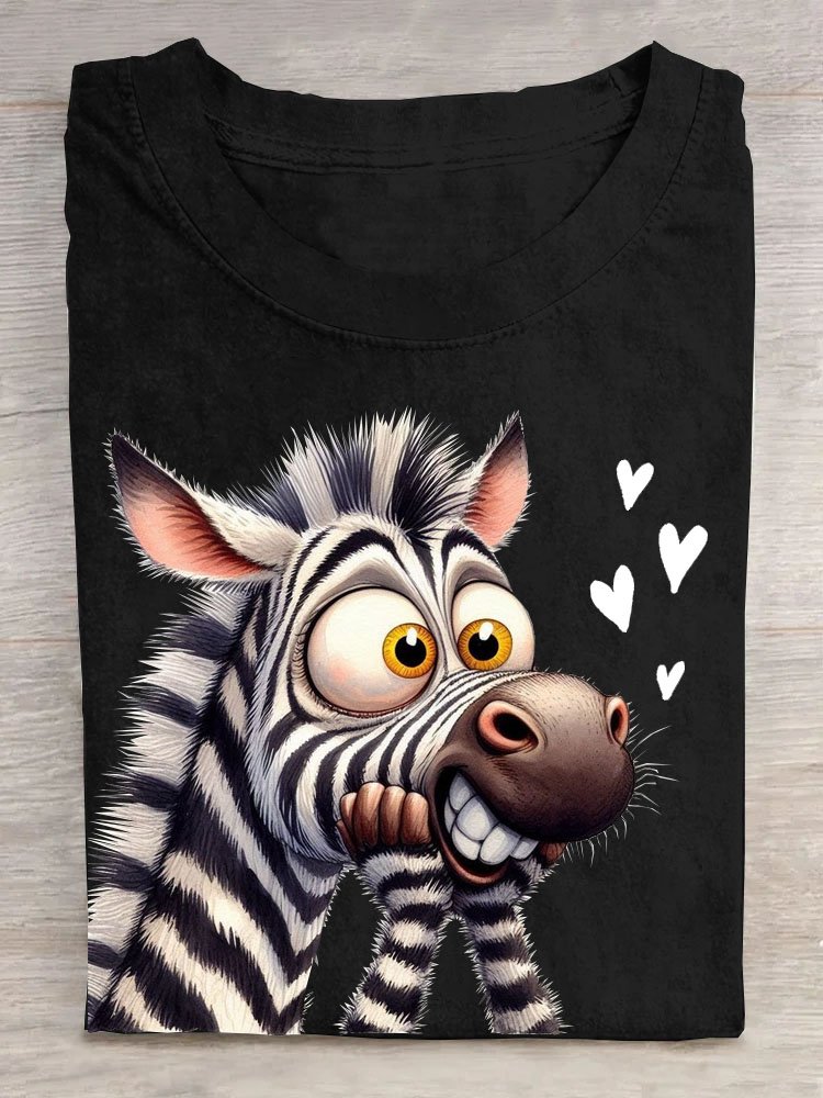 Lustig Zebra Print Rundhals T-Shirt