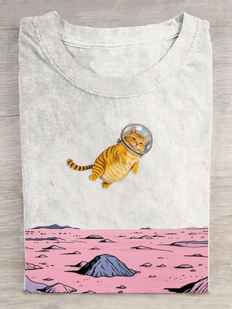 Lustig Platz Katze Print Lässig T-Shirt