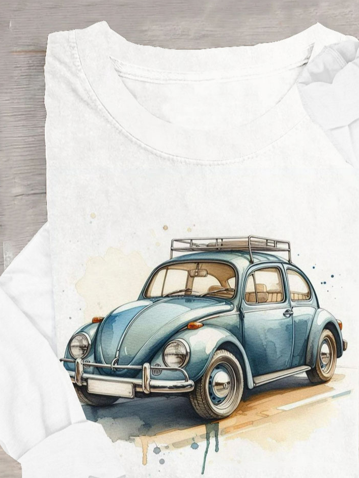 Retro Auto Print Lässig T-Shirt