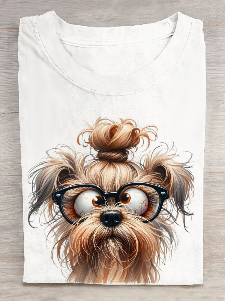 Lustig Hund Print Rundhals Kurz Ärmeln Lässig T-Shirt