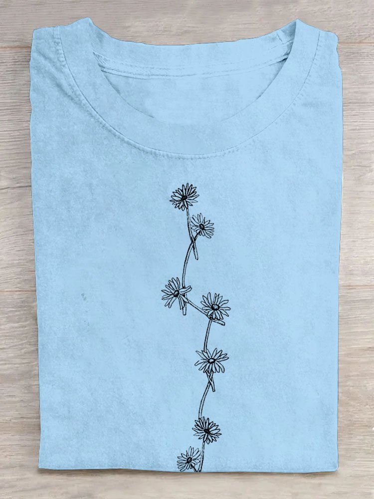 Blumenmuster Rundhals Kurz Ärmeln Lässig T-Shirt