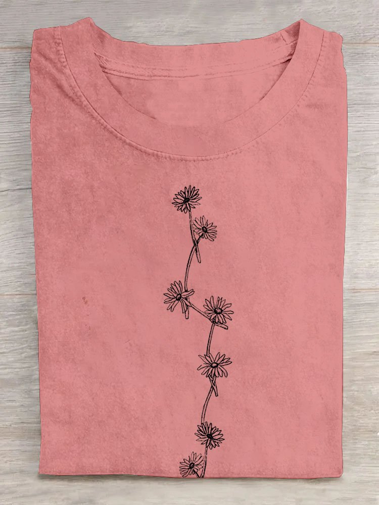 Blumenmuster Rundhals Kurz Ärmeln Lässig T-Shirt