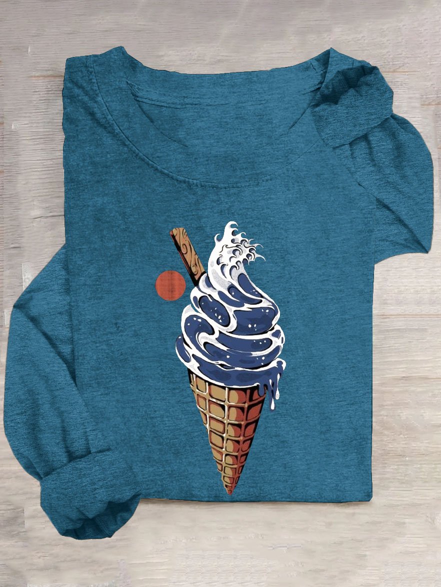 Eis Sahne Print Rundhals Lässig T-Shirt