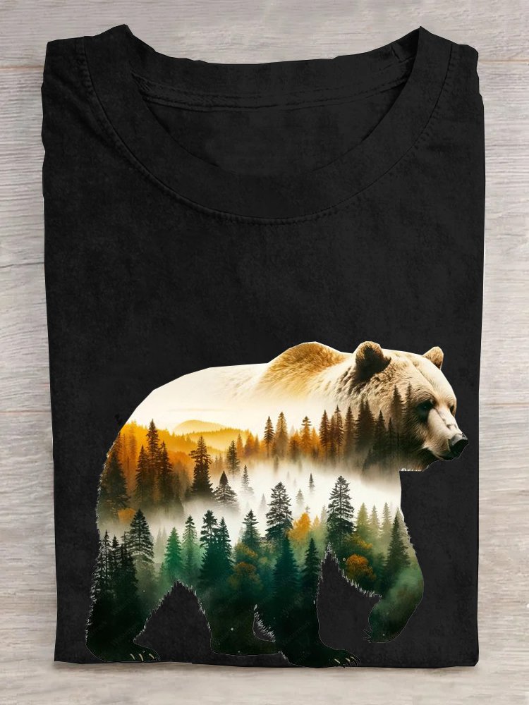 Rundhals Bär Lässig Baumwolle T-Shirt