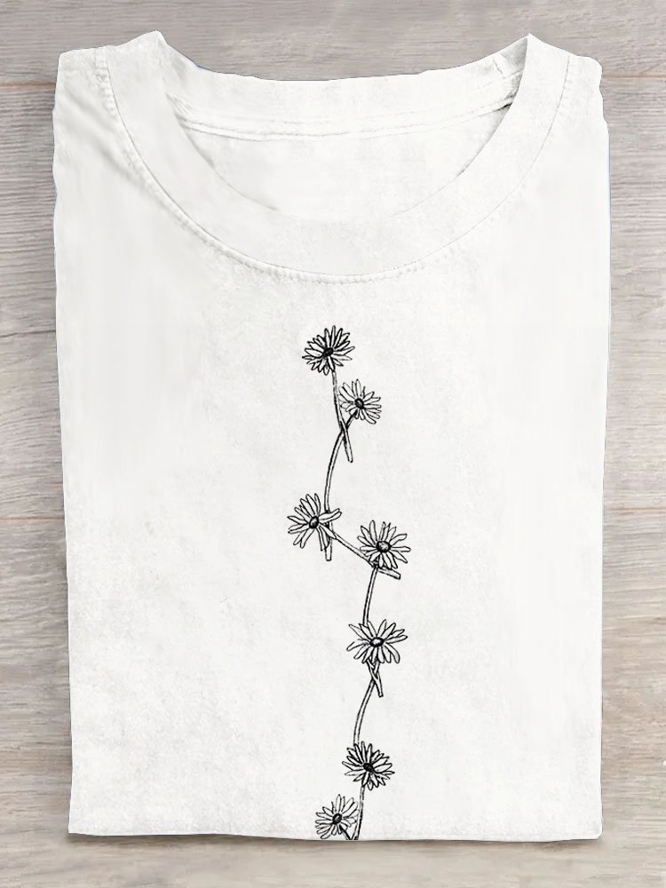 Blumenmuster Rundhals Kurz Ärmeln Lässig T-Shirt