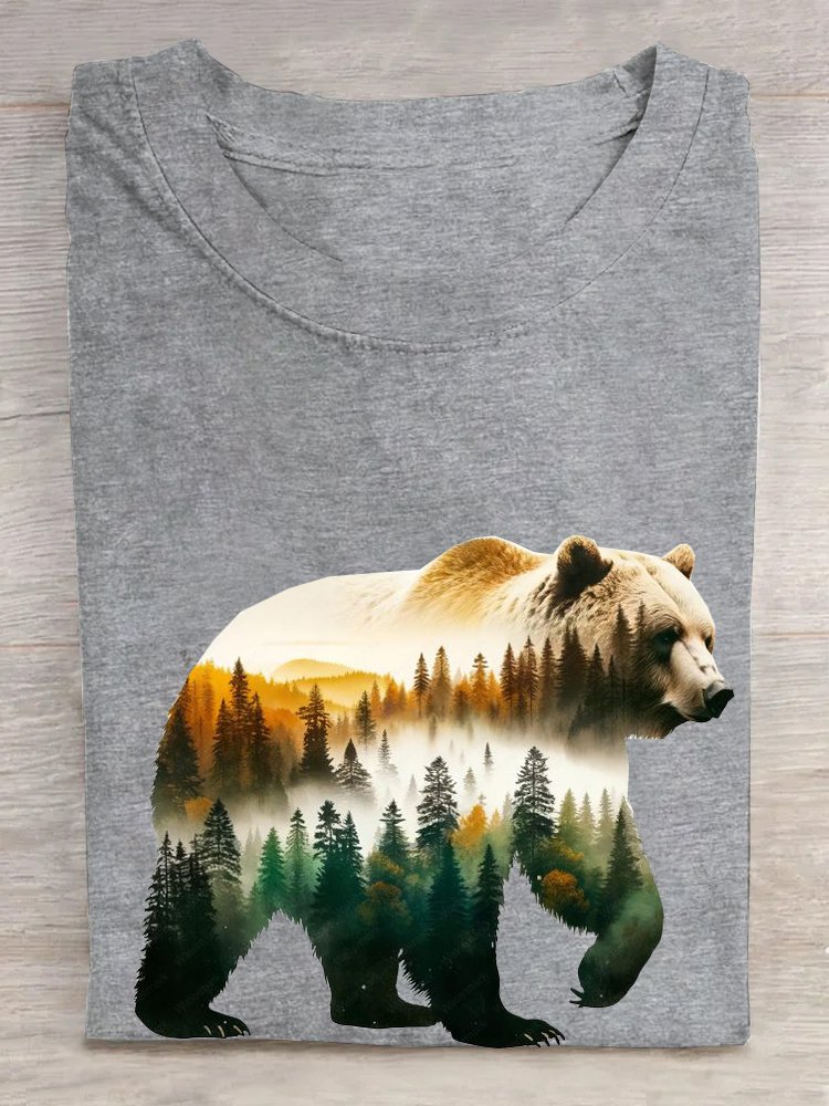 Rundhals Bär Lässig Baumwolle T-Shirt